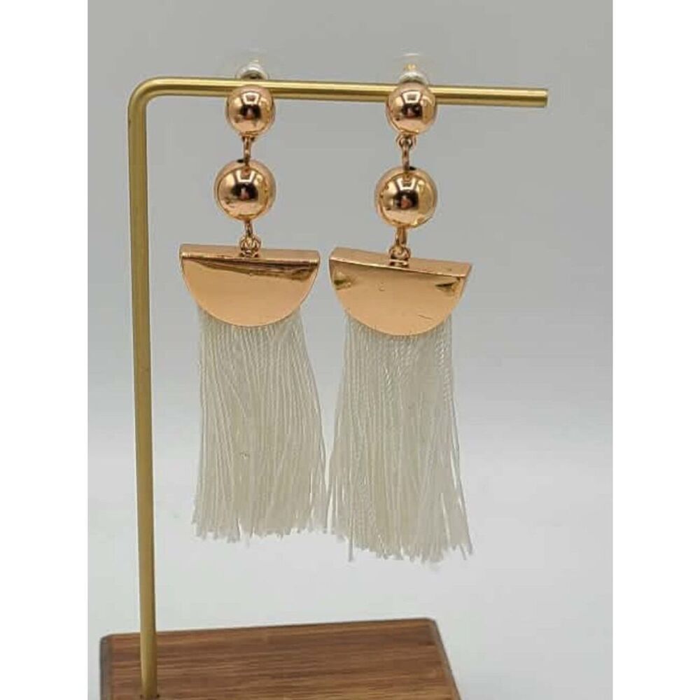 J Crew Rose Gold Tone White Tassel Drop Earrings NWOT
